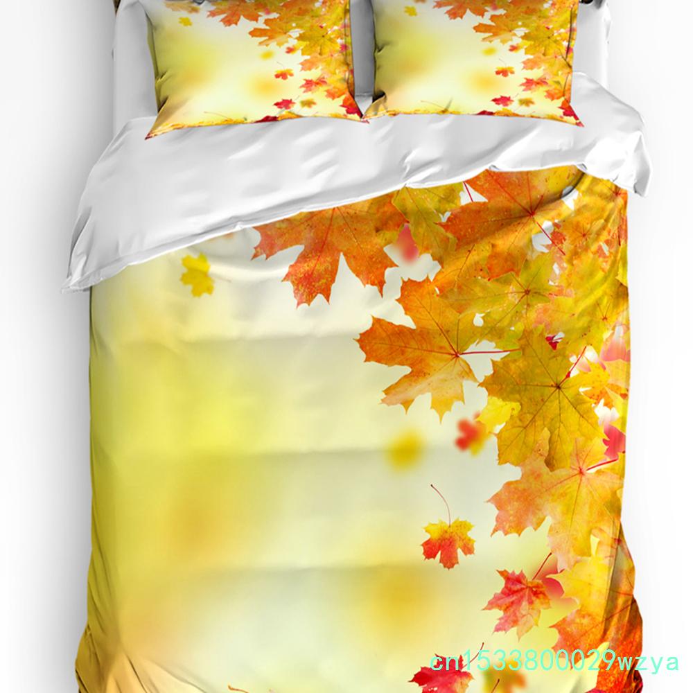 Maple Leaf Dots Autumn Art Printed Comfort Duvet Cover Pillow Case Home Textile Quilt Cover Boy Kid Teen Girl 3pcs Bedding Set