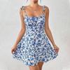 Women's Fashion Floral Print Waisted Spaghetti Strap Dresses