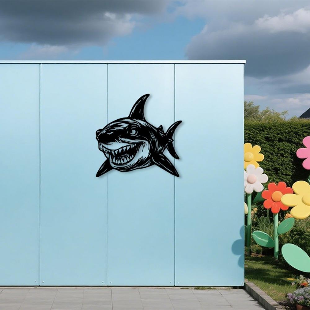 Shark Metal Wall Art Iron Statue Mural Ocean Theme Room Marine Nautical Decor Farmhouse Hanging Ornament Shark Week Gift Marine Life Enthusiasts