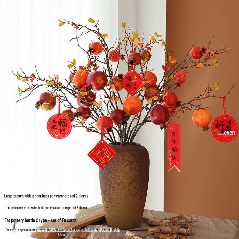 Persimmon and Pomegranate Faux Flower Arrangement for Living Room or Foyer