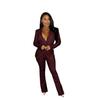 Autumn Winter Women's Solid Color Blazer Set, Relaxed Fit Two Piece Suit with Wide Leg Pants, Office Casual Coord for Business & Daily Wear