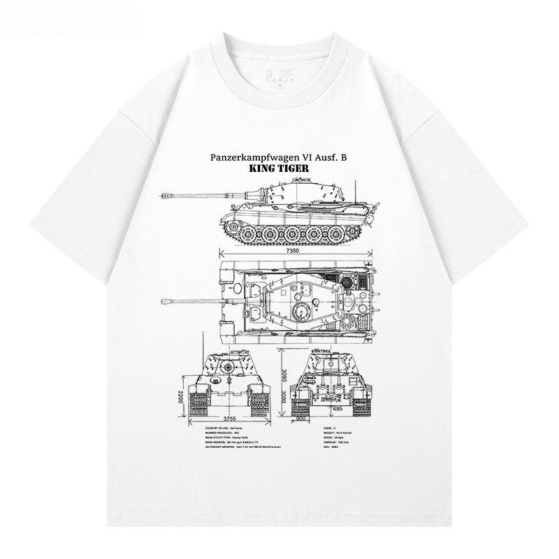 2026 New King Tiger Heavy Tank Design Tiger Weapon Military Fan Print High Quality Unisexs Crew Neck Loose Plus Size TShirt