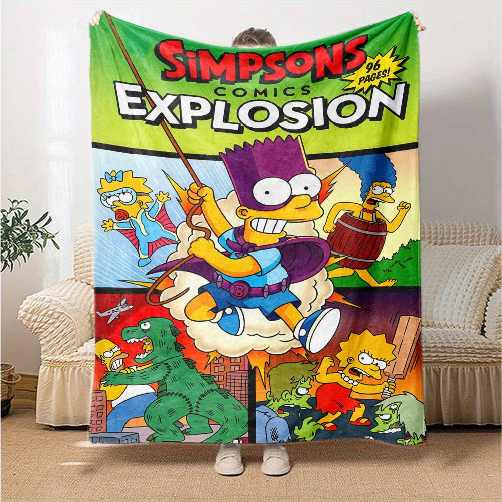 Simpsons Comics Explosion Flannel Blanket Super Soft Warm Cozy Blanket For Sofa Bed Office Travel Allseason Home Decor Gift
