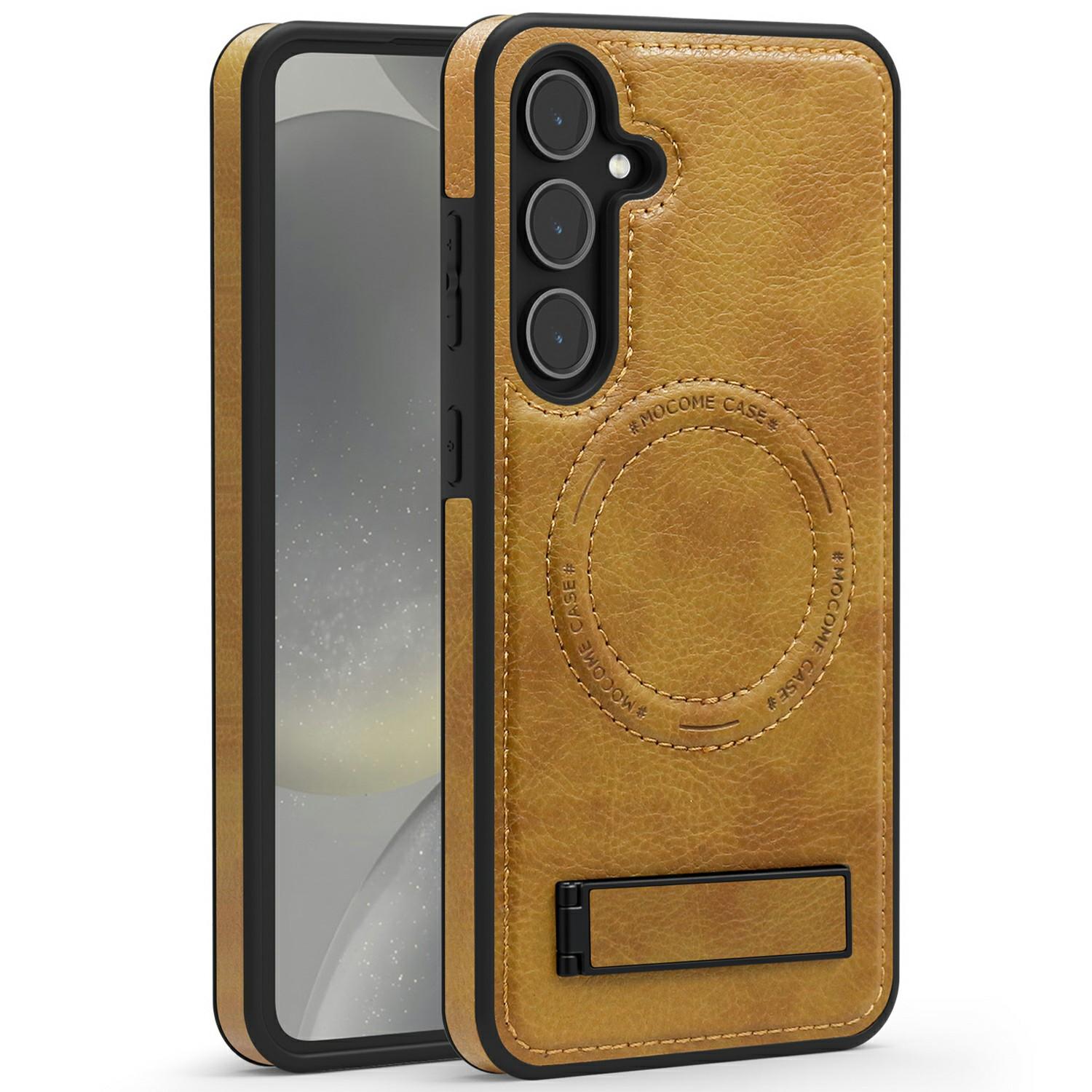 

For Samsung Galaxy S25 Magnetic Case Leather Kickstand Phone Cover Compatible with MagSafe Grey