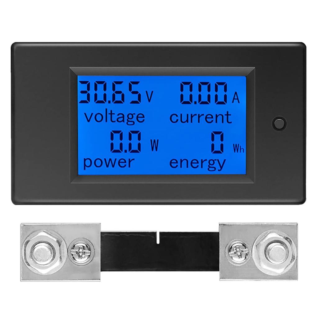 DC 0-200V 0-300A Battery Monitor Meter with Shunt, 9-in-1 Digital LCD Multimeter for 12V/24V/48V Solar System, RV, Car. Measures Voltage, Current,