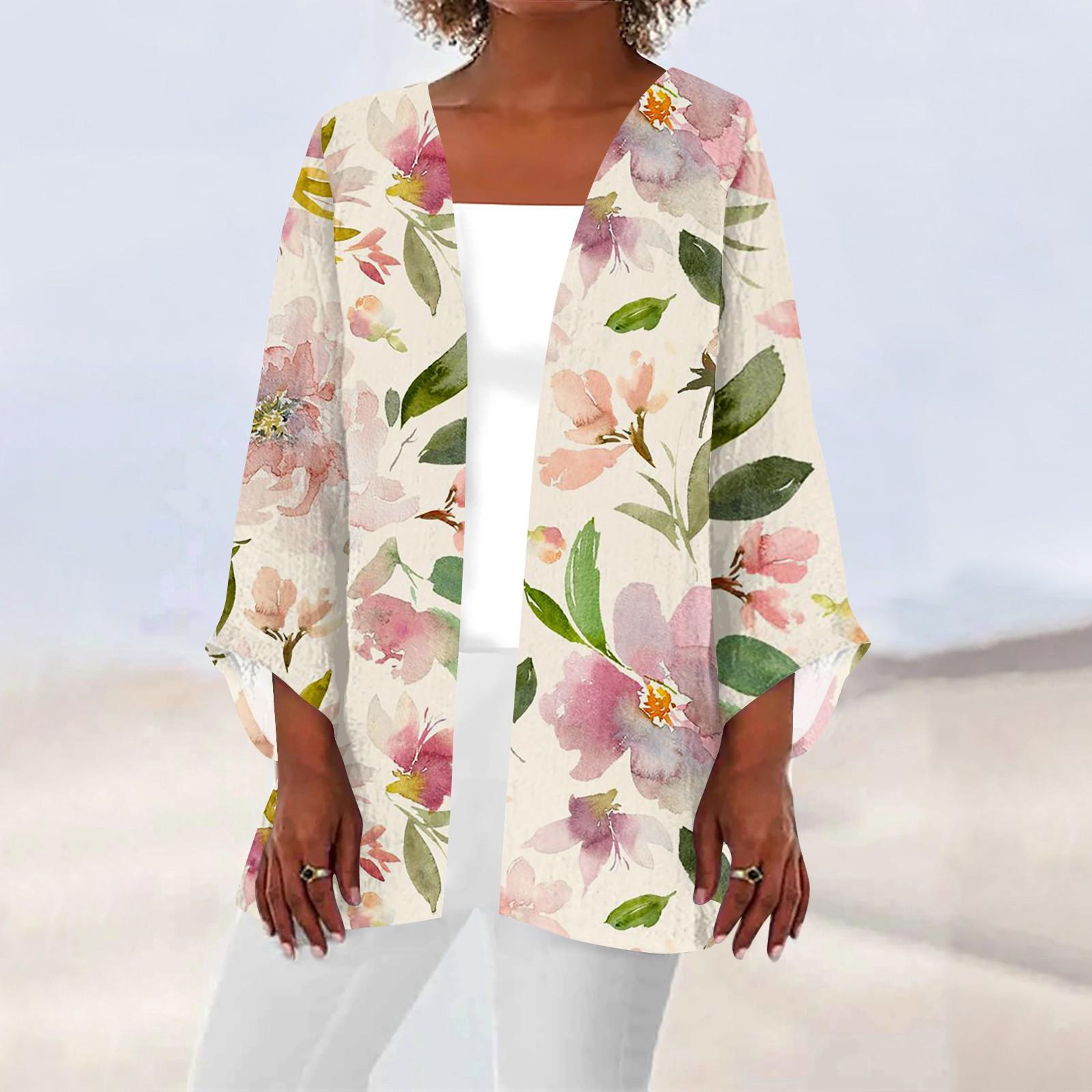 

Жіночий повсякденний модний легкий піджак середньої довжини з принтом у стилі ретро XXL бежевий