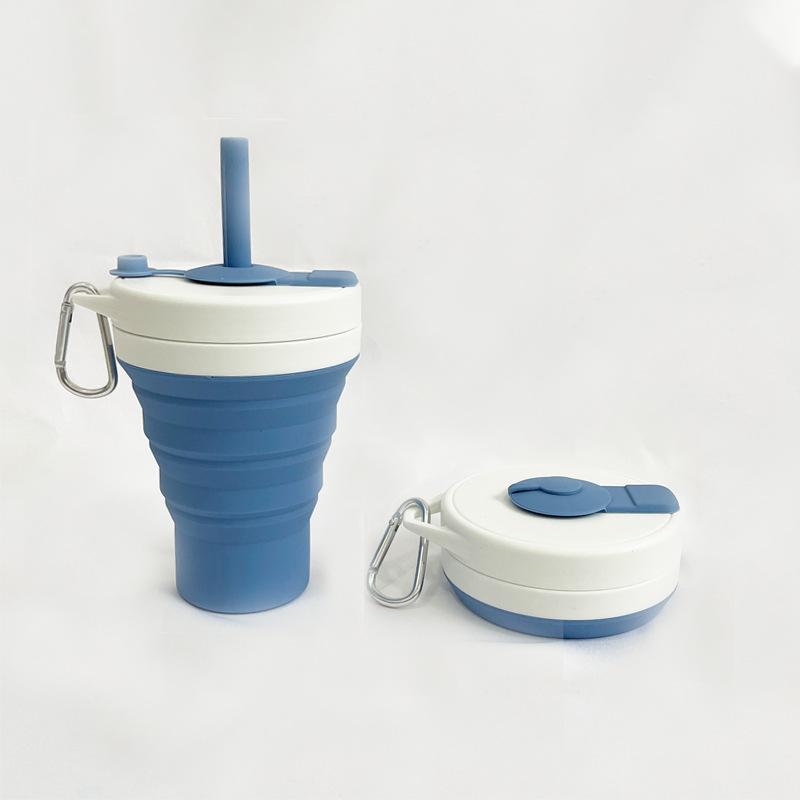 Silicone Coffee Cup Folding Bottle Pocket Cup Foldable Lightweight to Carry Retractable Water Bottle Belt Straw 450ml Latest
