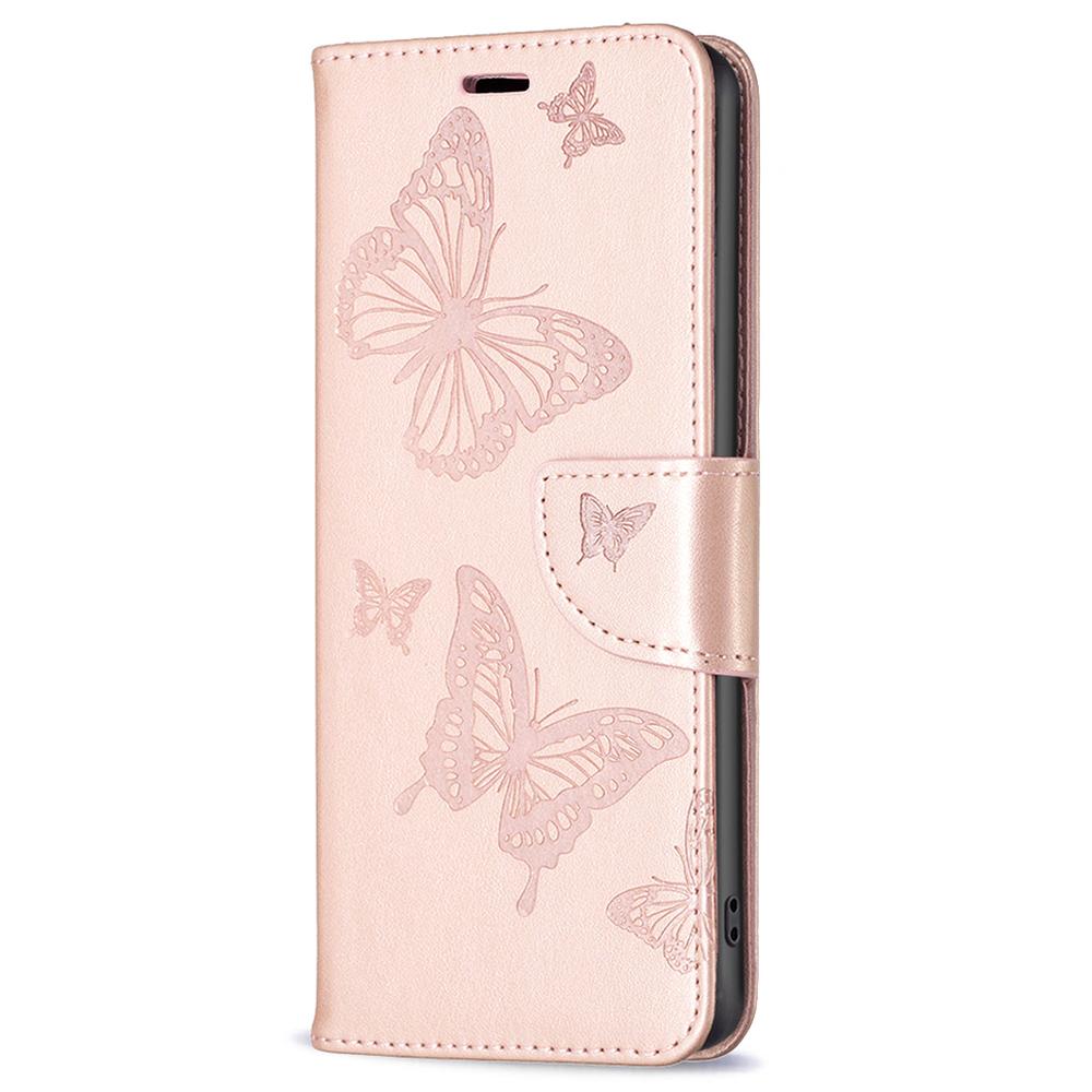 Wallet Stand Case for Xiaomi Redmi Note 12 4G Butterfly Imprinted Leather Phone Cover with Strap