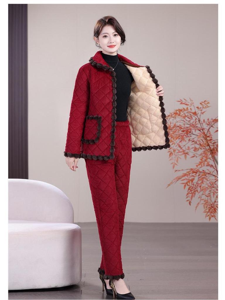 2025 Fleece-lined Windproof Two-Piece Set: Keeps Middle-aged and Elderly Moms Warm In Winter