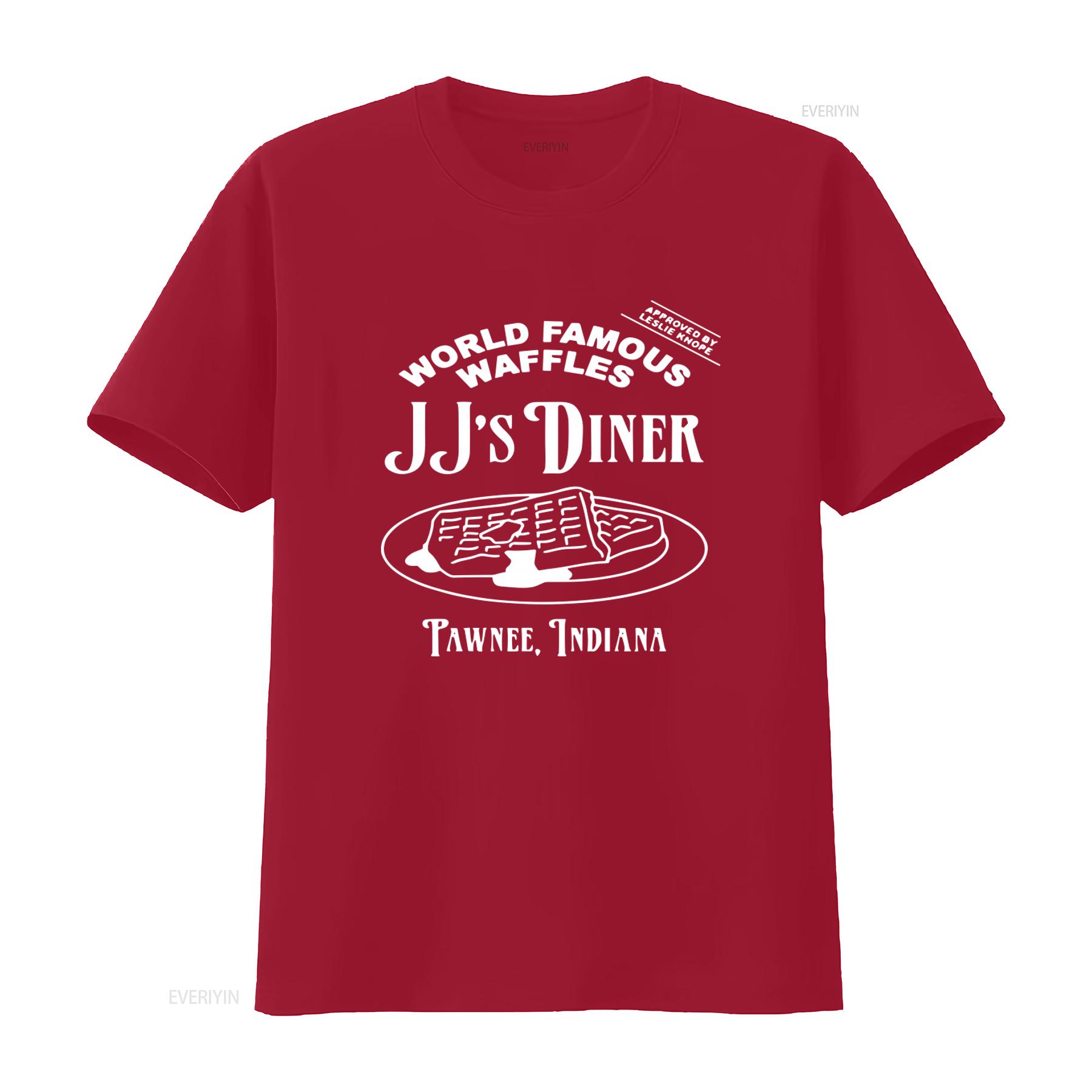 JJs Diner Indiana World Famous Waffles by Leslie Knope Parks and Rec T Shirt vintage Washed Versatile Breathable Casual S