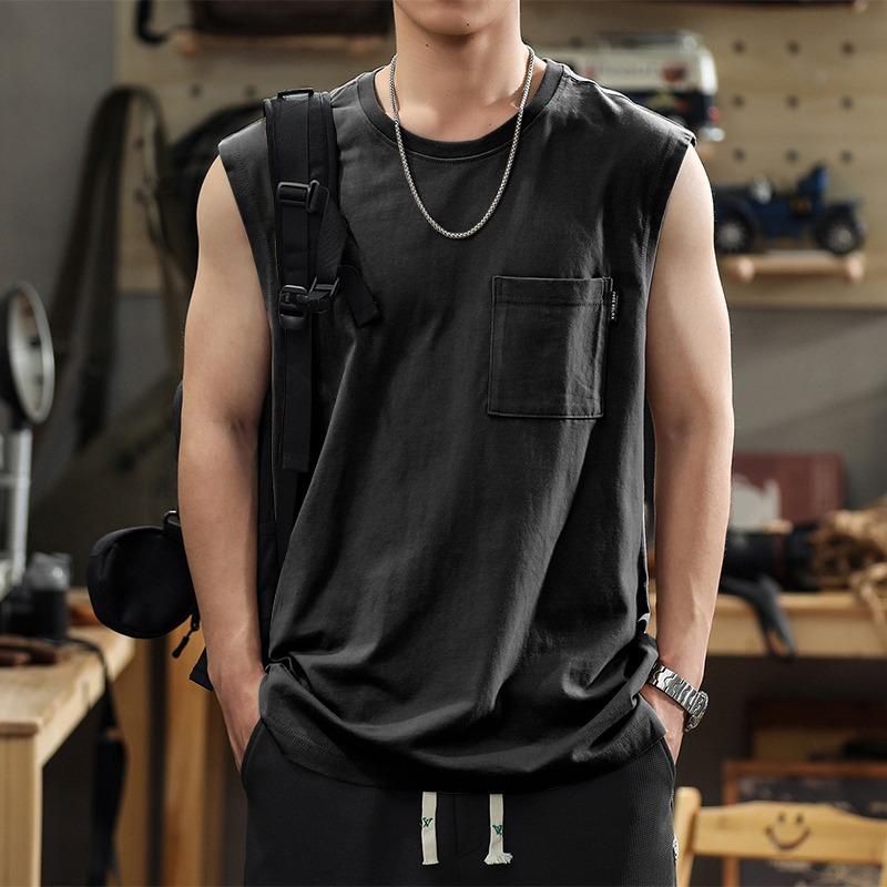 American Retro Heavy Vest Men's Summer Loose Casual Sleeveless T-shirt Basketball Fitness Sports Shoulders