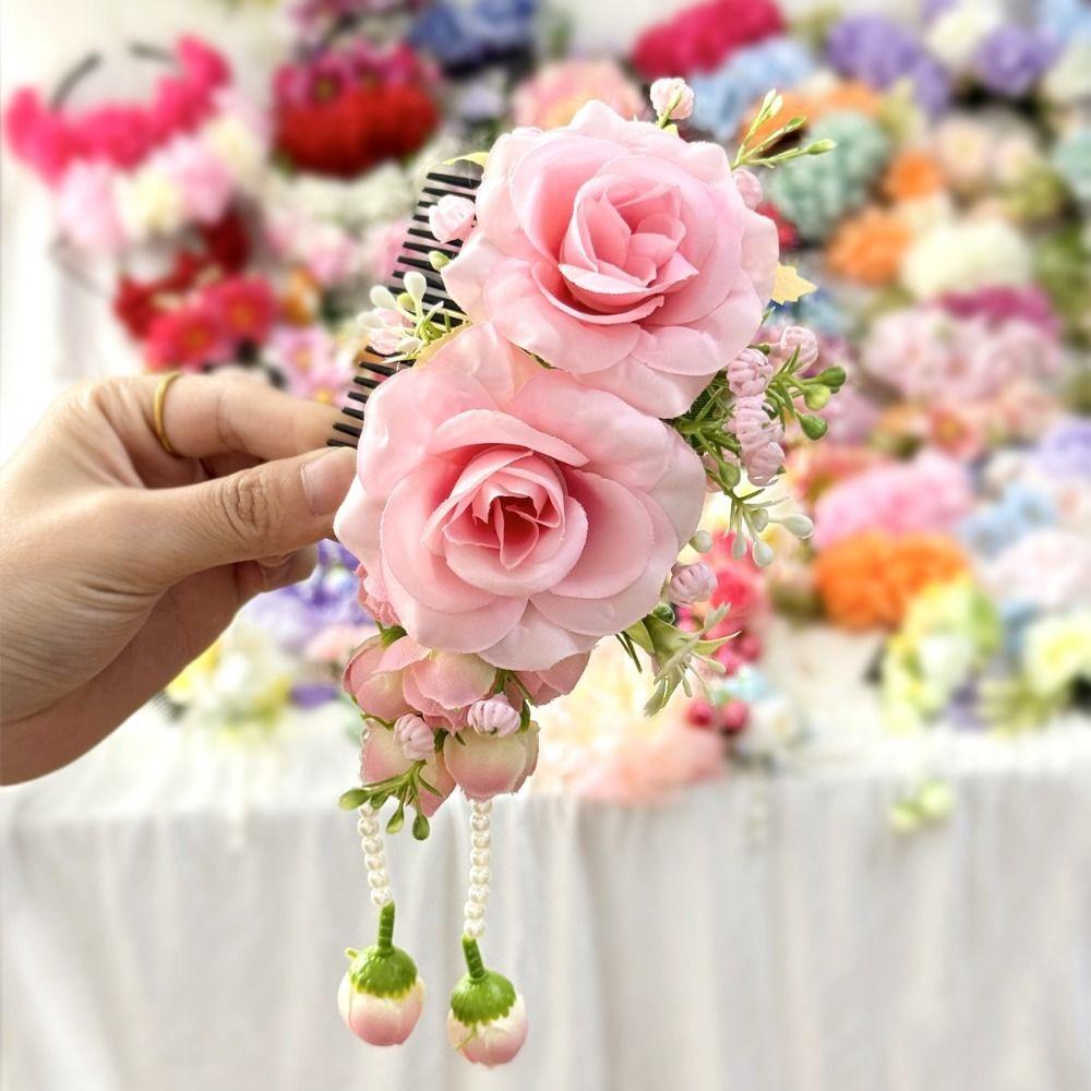 Sweet Flower Hair Comb Tassel Wedding Bride Accessories Barrettes Thai Hair Accessories  Girls