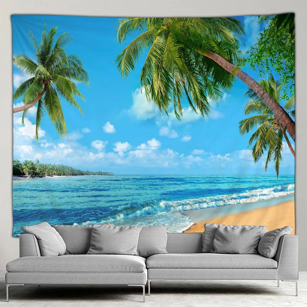HD-Ocean Landscape Tapestry, Beach Wall and Palm Tree Art for Living Room, Bedroom or Outdoor Home Decor