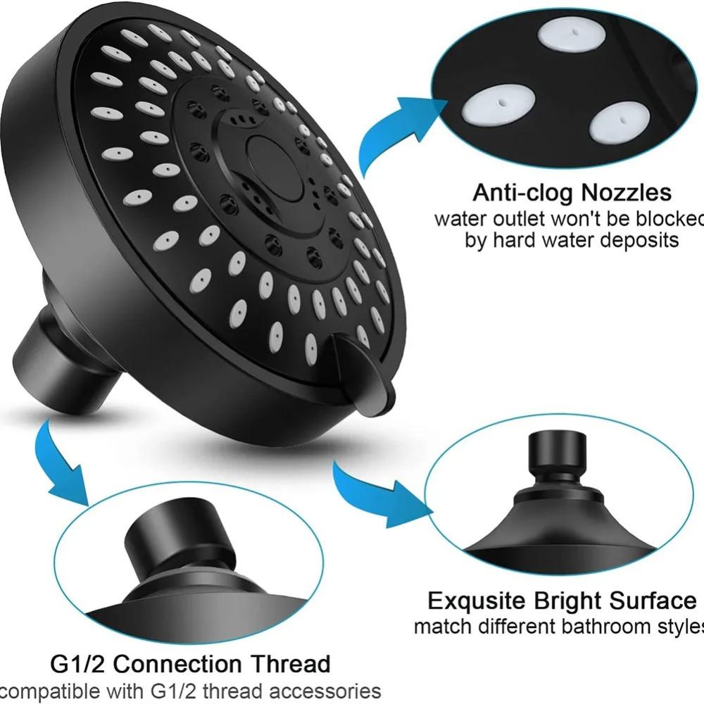4 Inch High Pressure ShowerHead 5 Modes Adjustable Water-Saving Fixed Shower Head Rainfall Mode Overhead Showerhead