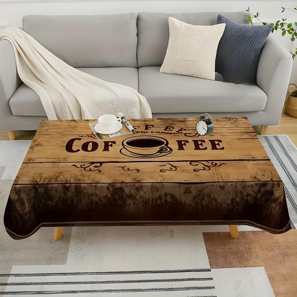 Flat banner, 1pc Vintage wood-grain coffee pattern printed rectangular tablecloth for dining table and coffee table