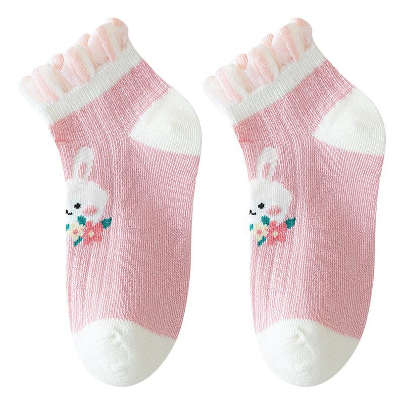Children's Mid-Calf Socks 5 Pairs Cute Rabbit Floral Design Lace Edge Soft Elastic Socks for Toddler Girls All Seasons