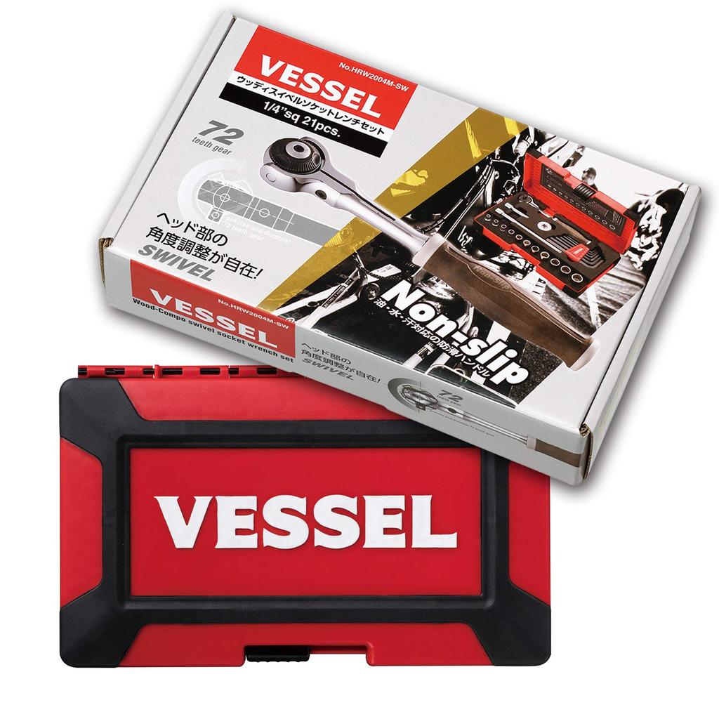 VESSEL Woody Swivel Socket Wrench Set Grip Inch Drive Non-Slip 1/4 (6.35mm) 21pcs. HRW2004M-SW