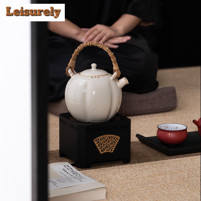 Retro Soda Glaze Ceramic Lifting Beam Pot Rough Pottery Water Kettle Electric Stove Charcoal Boiling Water Pumpkin Pot Teaware