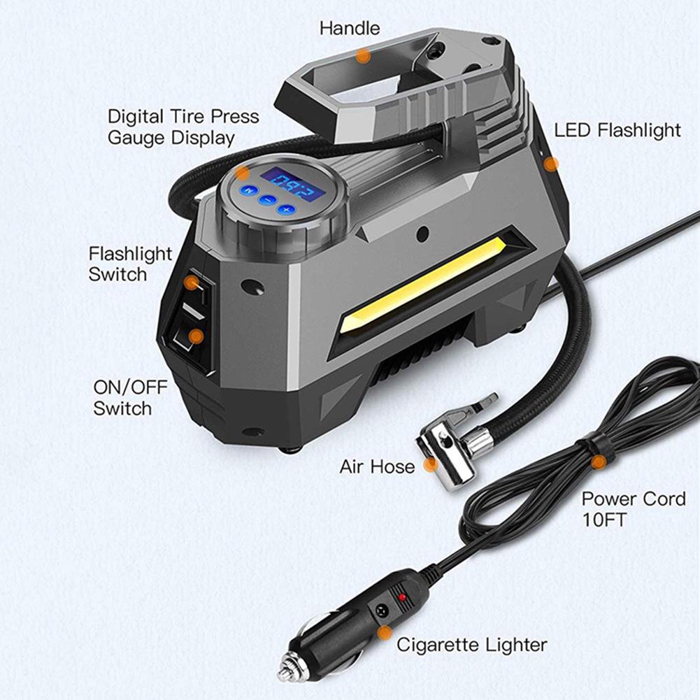 12V Portable Digital Dual-Cylinder Car Tire Inflator with LED Light