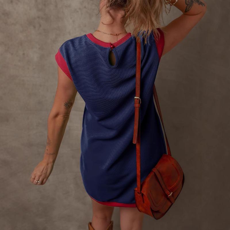 YYFS Dámská móda Léto Jaro Jednobarevný potisk Neformální šaty s krátkým rukávem a výstřihem do O s volným pasem