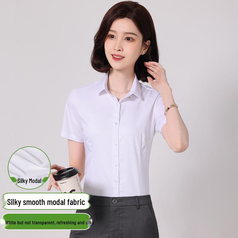 Women's Long Sleeve Professional White Stretch Shirt for College Students and Teachers