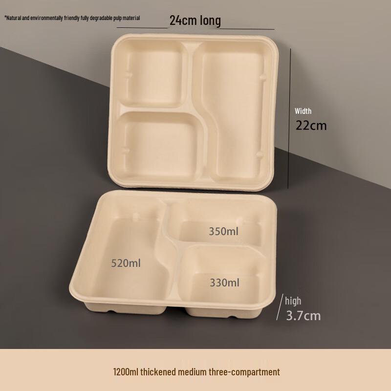 Disposable 3-Compartment Paper Food Container