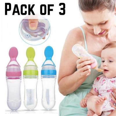 Pack of 3 Baby Spoon Feeding Bottle Set | Silicone Squeeze Feeding Bottle with Spoon for Infant Food