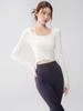 Women's Long-Sleeve Off-the-Shoulder Yoga Top with Built-in Bra - Slimming, Flattering Fit for Pilates and Fitness.