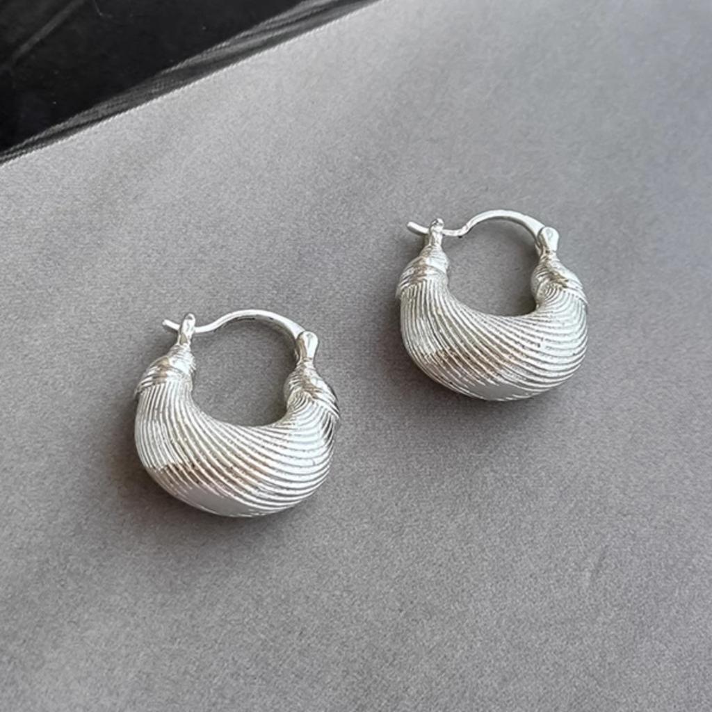 New 925 Silver Hoop Earrings Clip Matte Circle Geometric Punk For Women Girl Gift Jewelry