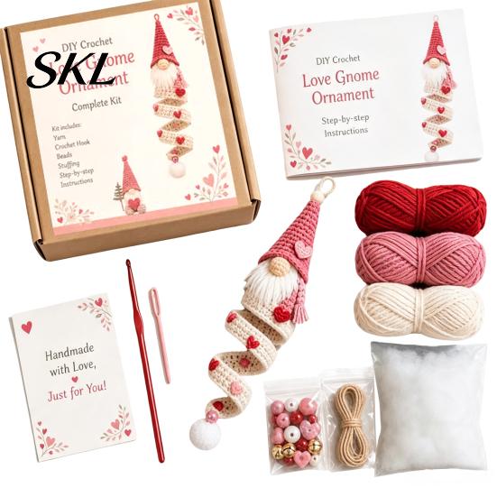 Parent Child Interaction Activities DIY Crochet Gnome Ornament Kit, Christmas Theme Soft Knitted Craft Handmade Souvenir Making Kit Set, Hanging