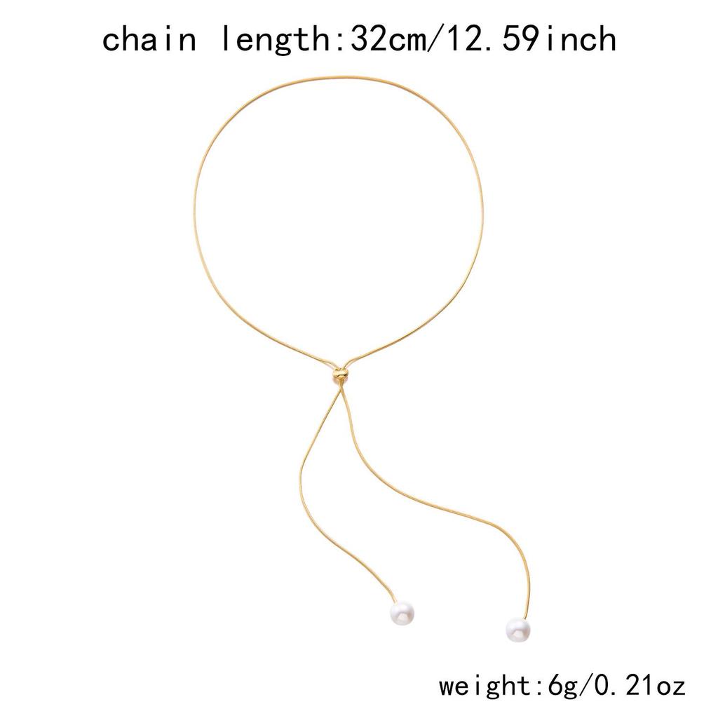 Halskette mit langen Quasten und Perlen im koreanischen Stil mit verstellbarer Schlüsselbeinkette