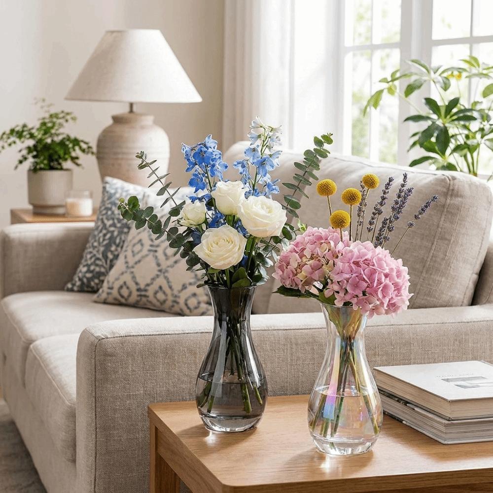 Slanted Mouth Transparent Glass Vase Water Droplet Shape Bud Vase Hydroponic Flower Vase Wedding