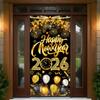 6x2.9Ft Happy New Year Door Cover, New Years Door Decorations 2026, New Years Decorations 2026, Black Gold Happy New Year Banner 2026 Tineit
