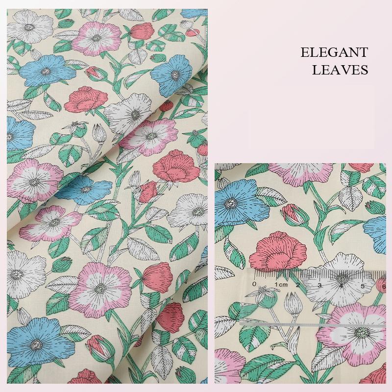 100*145cm High-density Cotton Poplin Plant Flower Printed Fabric For Diy Sewing Dolls Kid Dress Apparel Quilted Bedding Textiles