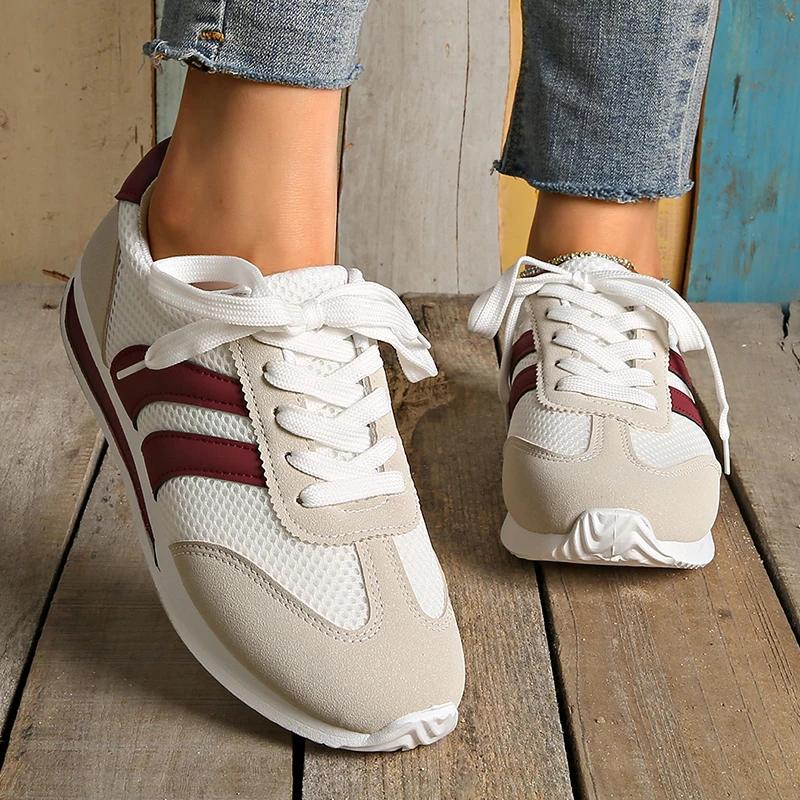 Fashion Women's Lightweight Casual Sneakers Breathable Mesh Running Sports Shoes for Women 2025 Fashion Striped Platform Trainers Woman
