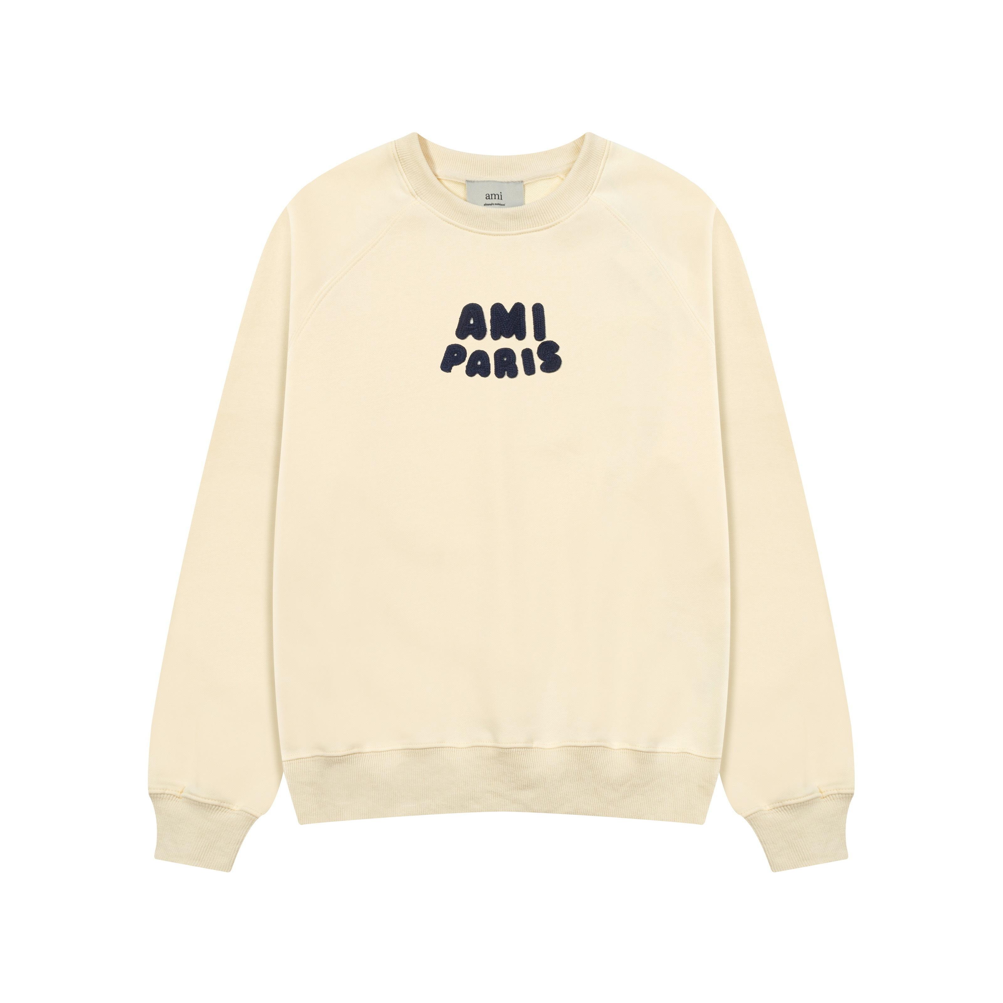 

666 AMI Autumn/Winter New Product Crochet Alphabet Weaving Micro Label Towel Embroidery Insert Shoulder Round Neck Hoodie Men Hoodie XL