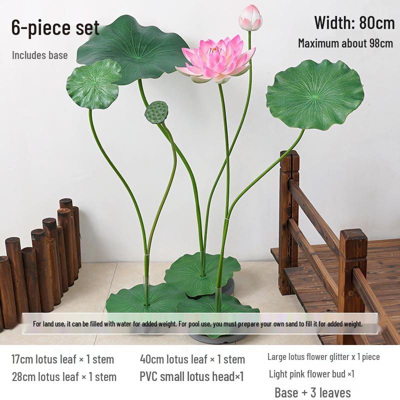 Duży sztuczny kwiat lotosu i liść do dekoracji stawu i jako rekwizyty do tańca, zielona łodyga