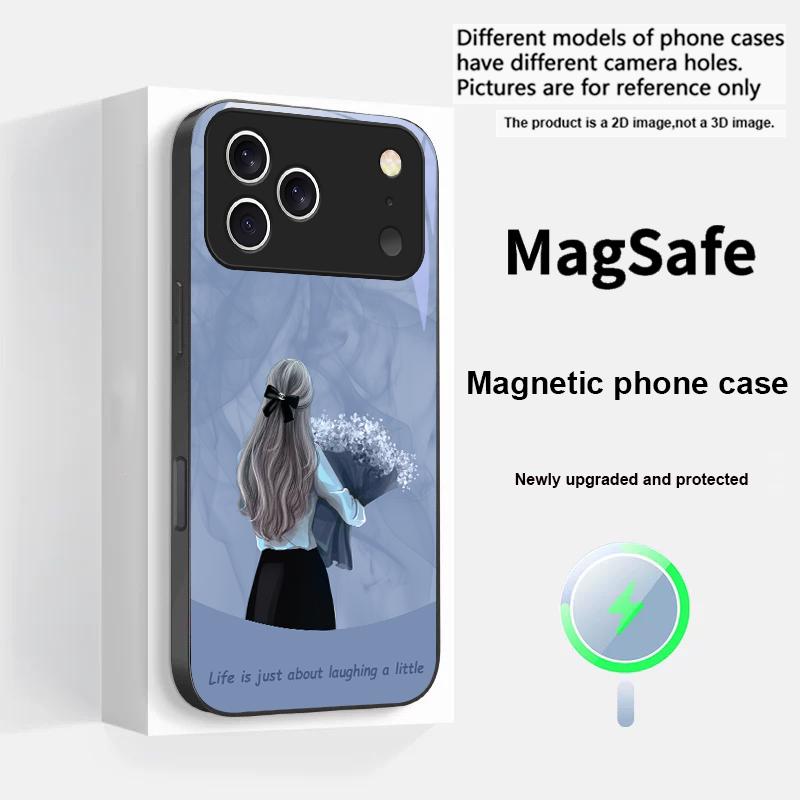 The Girl Holding Flowers For iPhone 17 Pro Max 16 E 15 14 13 Plus 12 Mini 11 17 Air XR Xs Max 7 Plus Magsafe Glass Phone Case
