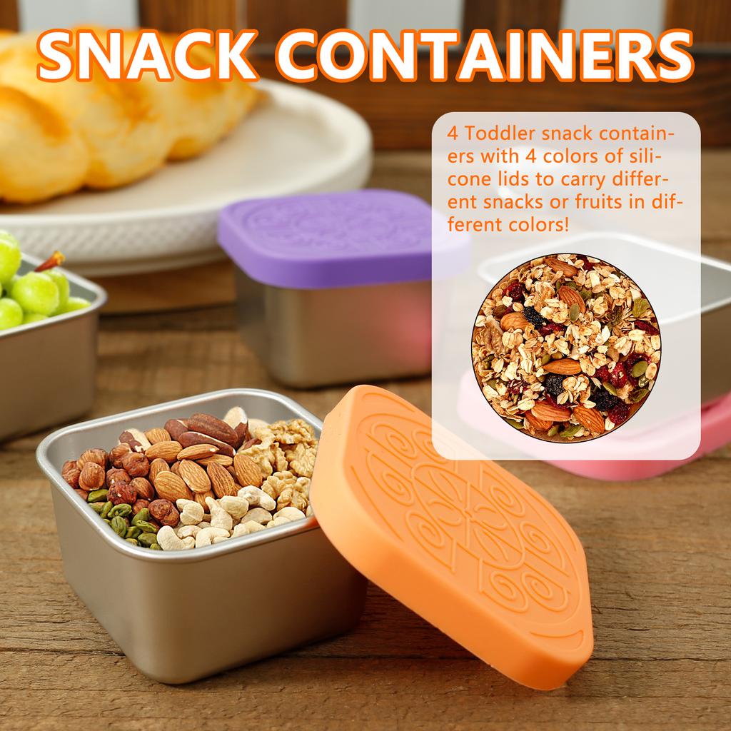 4Pcs Stainless Steel Snack Salad Box with Silicone Lid 2/6oz Leakproof Portable Stackable Sauce Container Dressing Food Storage