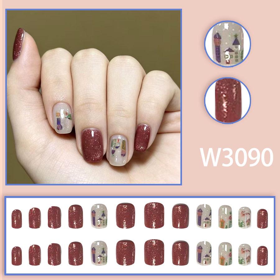 Red Cartoon Matte Nail Art: 24 Cute Color Block Press-on Nails