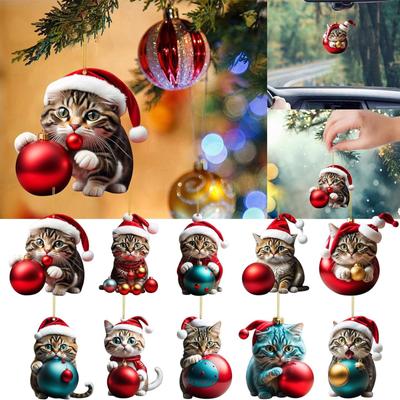 Christmas Tree Cat Pendant Decor Acrylic Cat Ornament Festive Decoration for Wall Window Door Unique Cat Lovers Present
