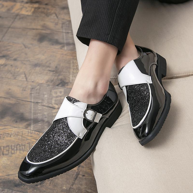 

2025 spring new business British men s casual leather shoes trend glossy leather work shoes large size heightening leather shoes 48