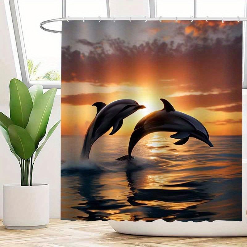 Marine dolphin swimming scene Shower Curtain Washable Dirt-Resistant Shower Head waterproof Polyester Bath Curtain 90x180CM