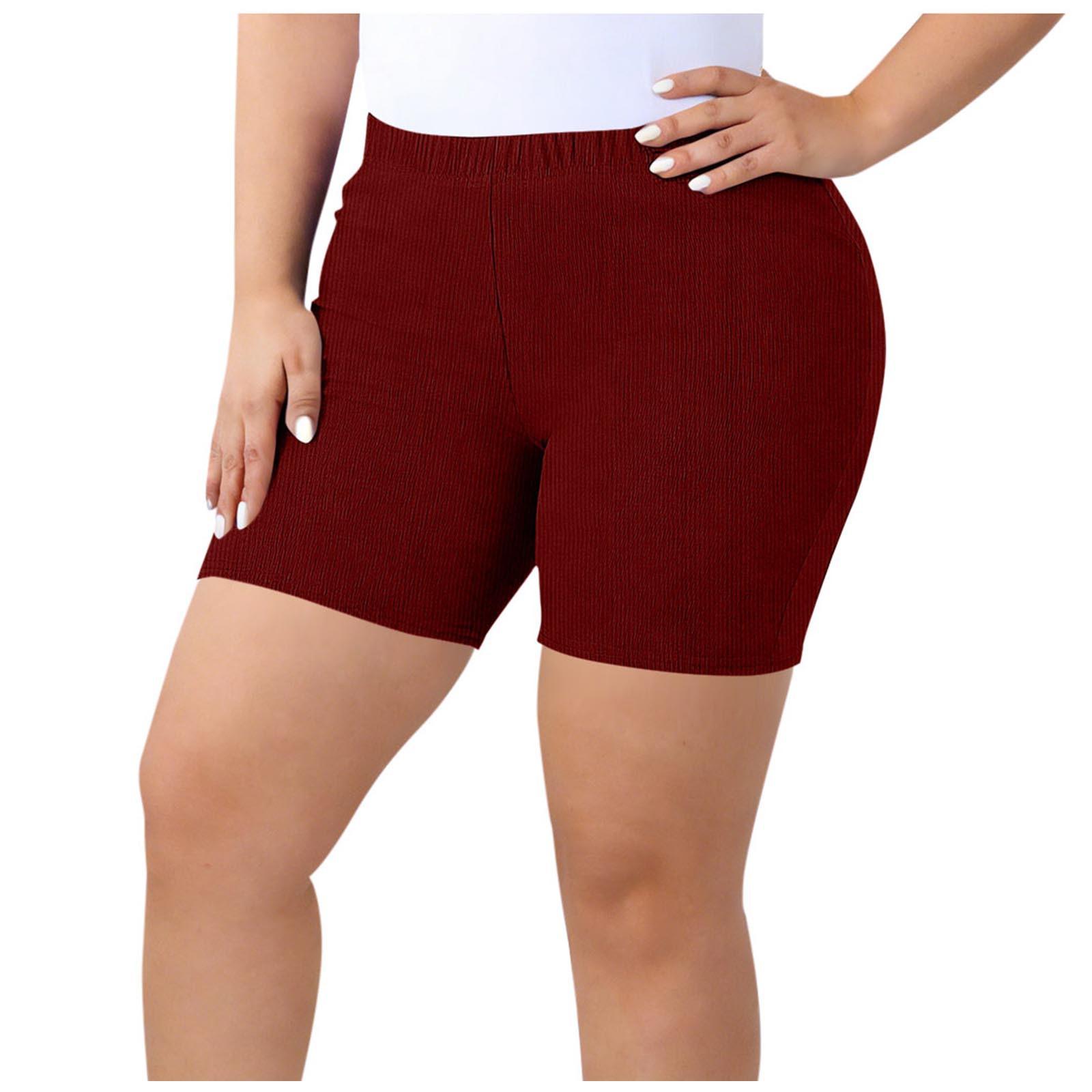 

Plus Size Ribbed Knit High Waist Biker Shorts for Women Stretchy Elastic Waistband Comfortable Fit Casual Wear L винний