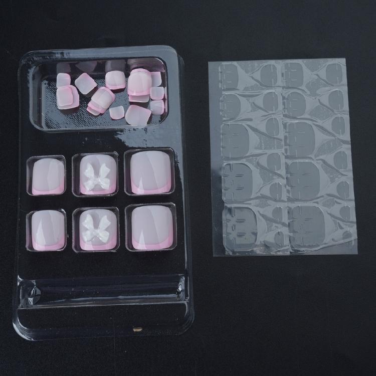 24x Bow False Toe Nails Full Cover False Toenails French Tip False Toenails