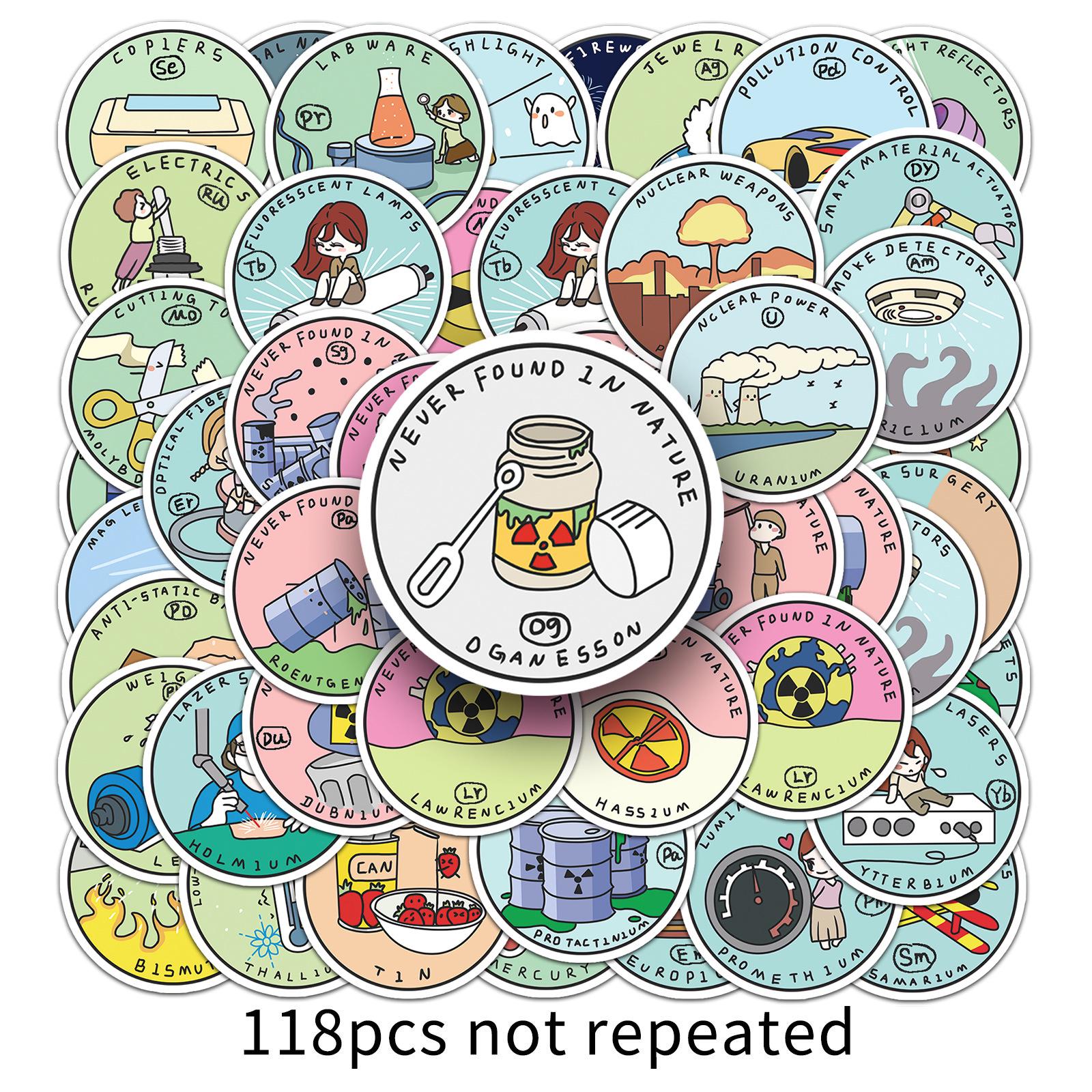 

118 Pcs Periodic Table Element Stickers: Cartoon Graffiti for Kids - Journal & Luggage Decoration, Waterproof & Durable
