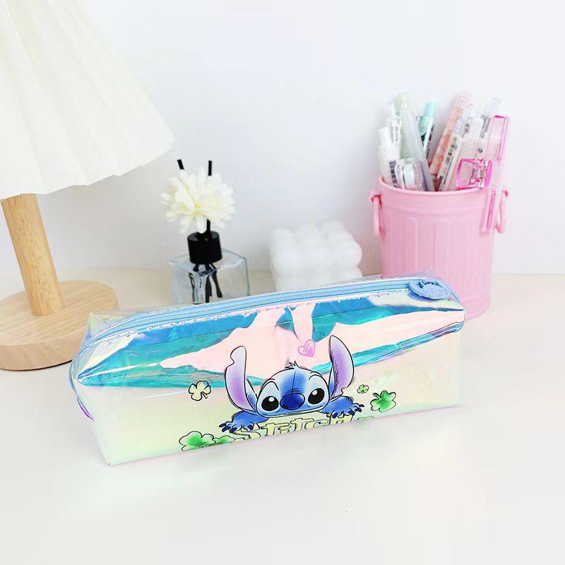 MINISO Stitch Cartoon Student Stationery Laser Pencil Bag TPU Waterproof Multifunction Stationery Storage Bag