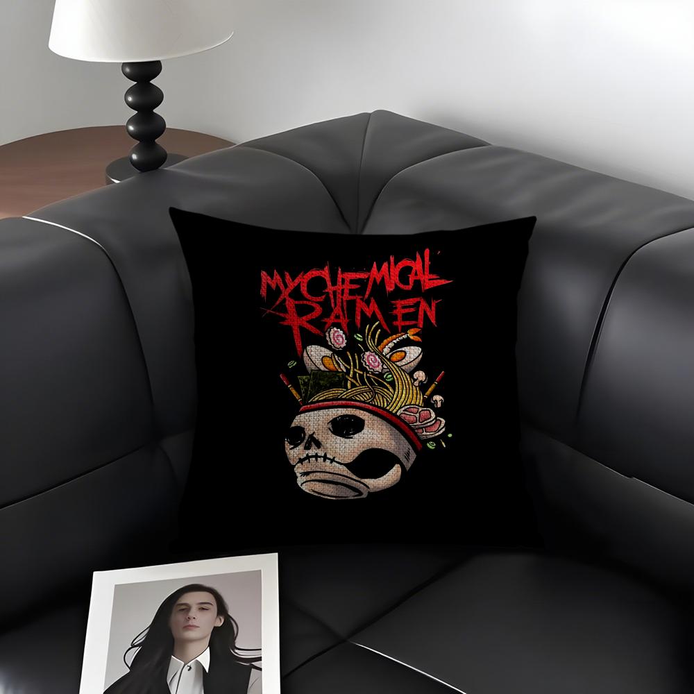 My CChemical RomanceE Band Cushion Cover Natural Linen Organic Fabric DoubleSided Printing Sofa Home Decor Gift Pillow Case