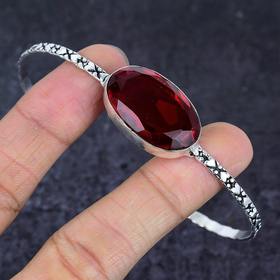 Granat Edelstein 925 Sterlingsilber Armreif Verstellbar