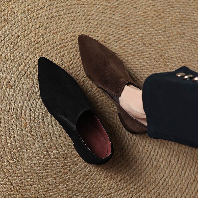 Krazing Pot Sheep Suede Autumn Winter Shoes low Heels slip on Size 43 Size 42 Pointed Toe Deep Mouth Pumps